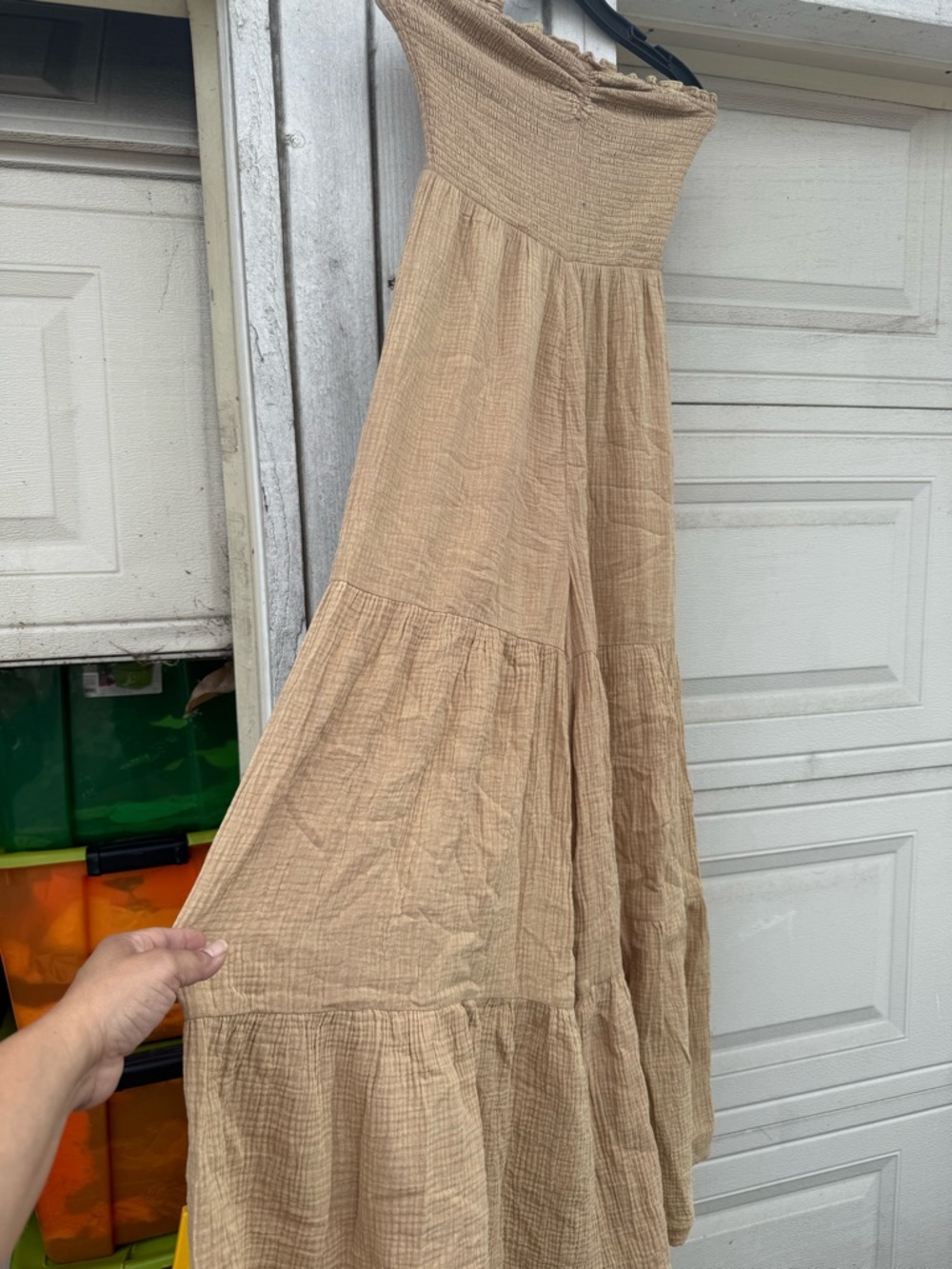 Strapless Tiered Jumsuit in Camel